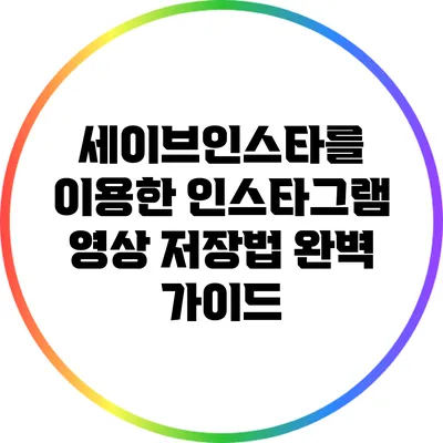 세이브인스타를 이용한 인스타그램 영상 저장법 완벽 가이드