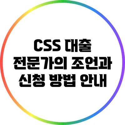 CSS 대출: 전문가의 조언과 신청 방법 안내
