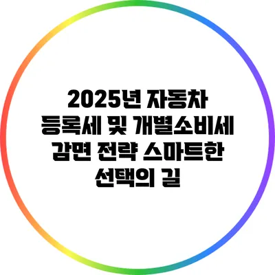 2025년 자동차 등록세 및 개별소비세 감면 전략: 스마트한 선택의 길