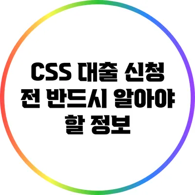 CSS 대출 신청 전 반드시 알아야 할 정보